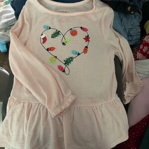 Cat & Jack Light Pink Long Sleeve Top with Heart Design (Christmas lights)